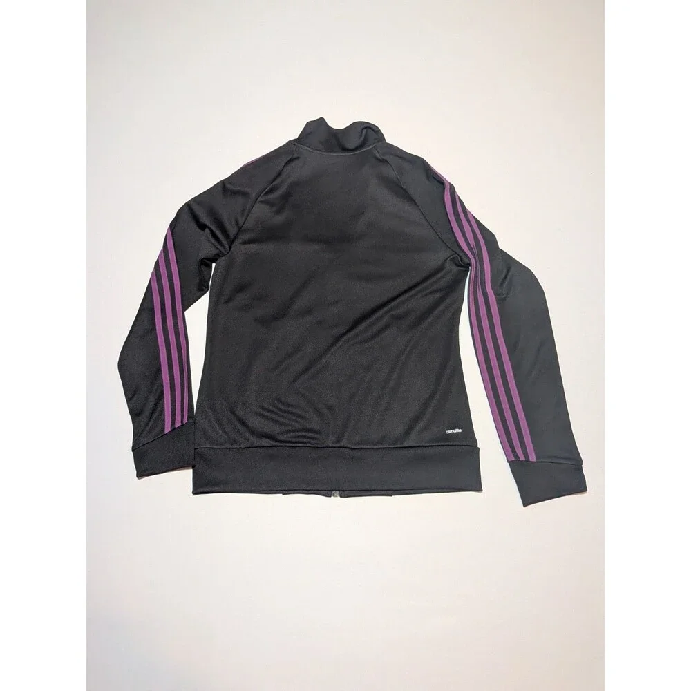 Adidas Climalite Full Zip Active Jacket Womens M Black Tribe Purple Three Strips